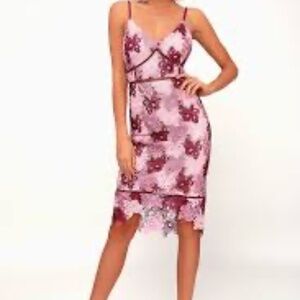 Lulus Endless Elegance Mauve Multi Lace Bodycon Dress Womens Large Pink Cocktail